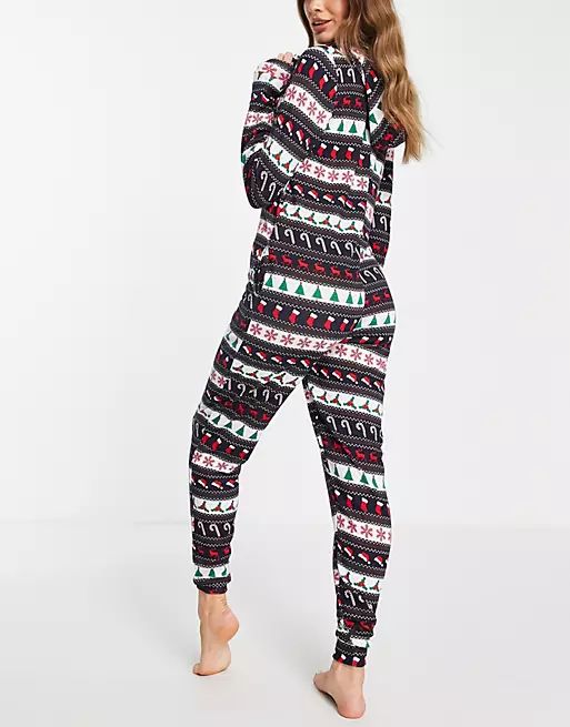 Brave Soul christmas hohoho fairisle onesie in navy | ASOS (Global)