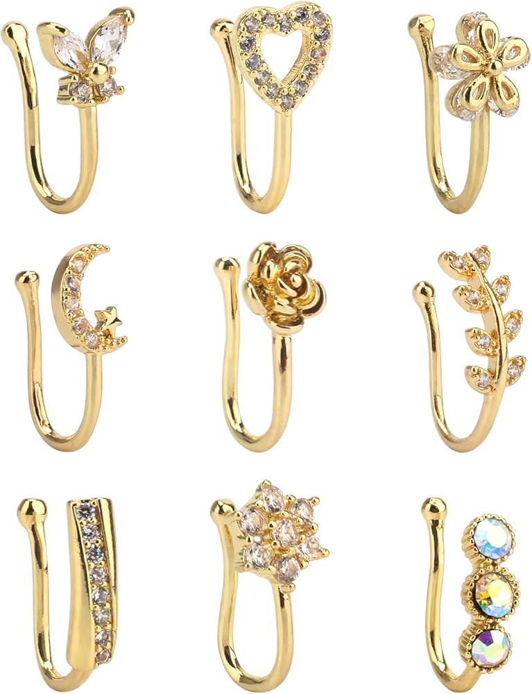 CrazyPiercing Fake Nose Ring CZ African Nose Cuffs Gold Faux Septum Nose Rings Clip on Nose Jewel... | Amazon (US)