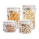 Oggi 4pc Clear Canister Set with Clamp Lids & Spoons Airtight Containers in Sizes Ideal for Kitchen  | Amazon (US)
