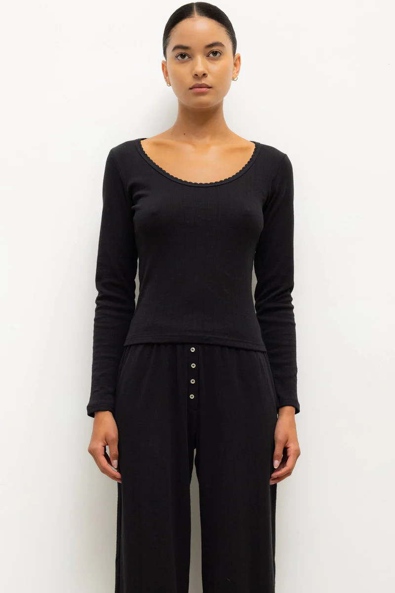 Pointelle Long Sleeve Scoop Neck | LESET