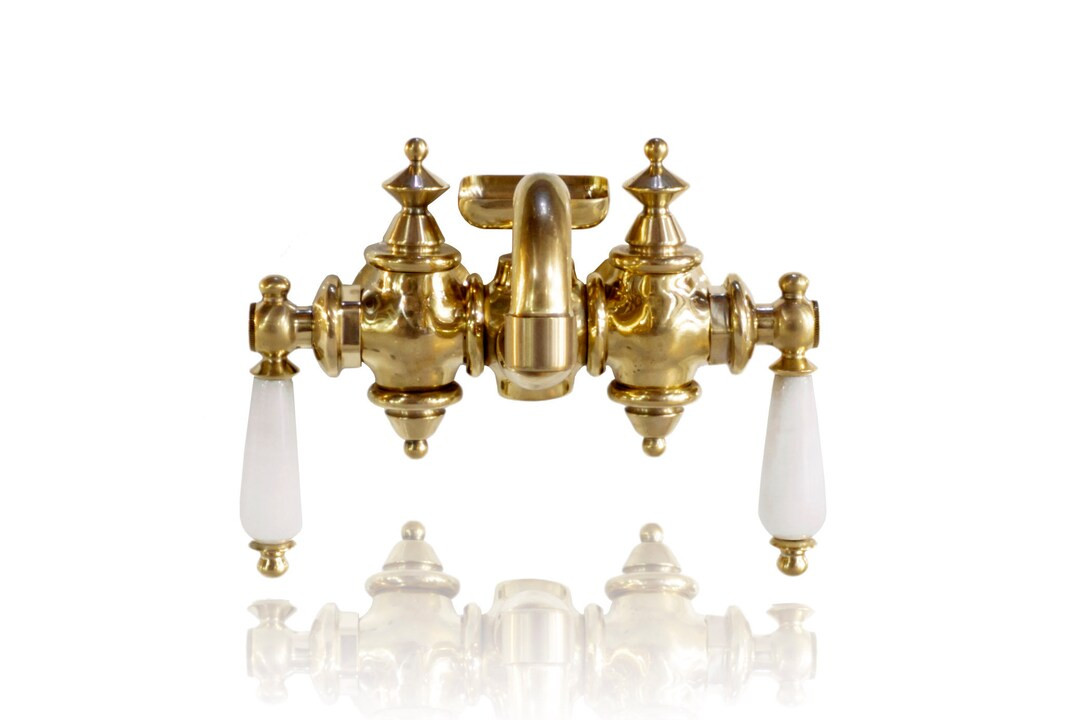 Natural Non Lacquered Brass 3 3/8ths Tub Filler Faucet w/ Marble Lever Handles | Etsy (US)