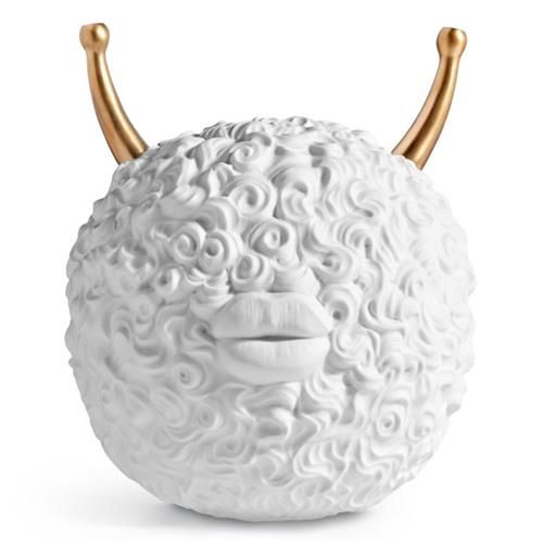 L'Objet Haas Monster Ball Modern White Porcelain Gold Horn Incense Burner | Kathy Kuo Home