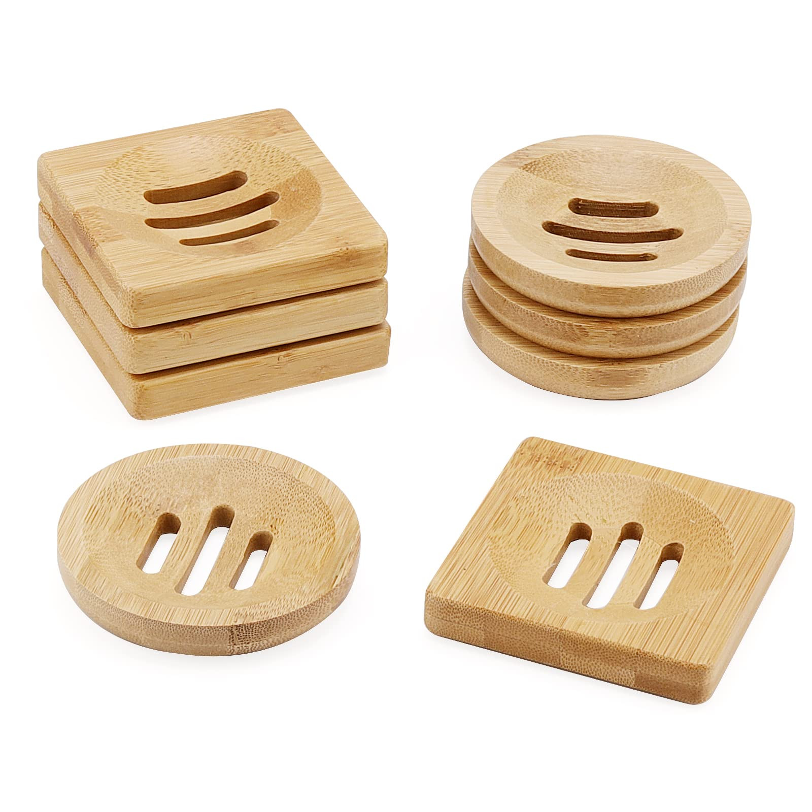 JAPCHET 8 Pack Bamboo Soap Dish - Natural Wooden Square & Round Soap Dish Bathroom Storage Holder... | Amazon (UK)