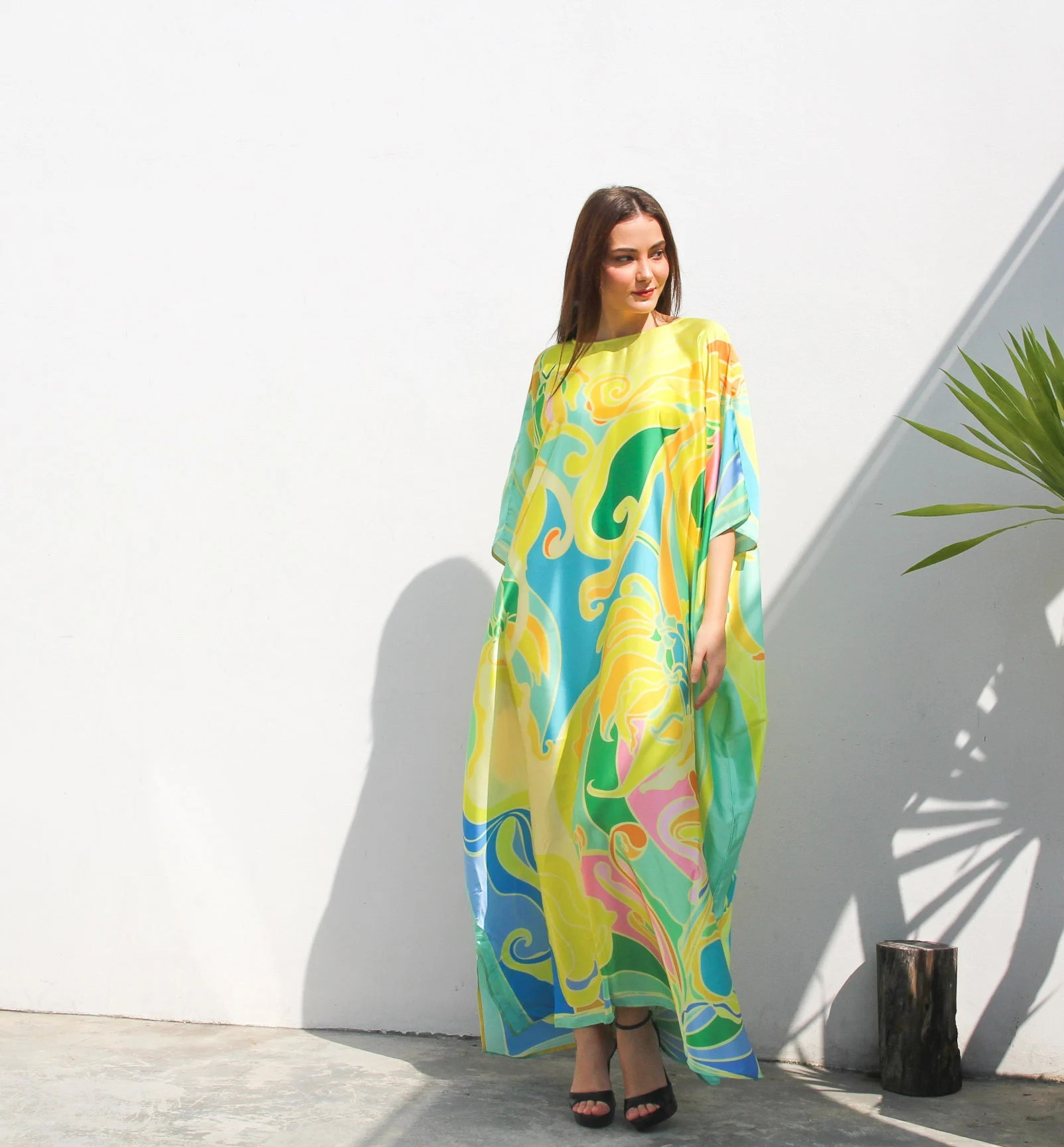 Green kaftan yellow abstract print theme kaftan event, Caftan evening dress cruise gown holiday Dubai trip, Summer kaftan resort wear gift | Etsy (Global)