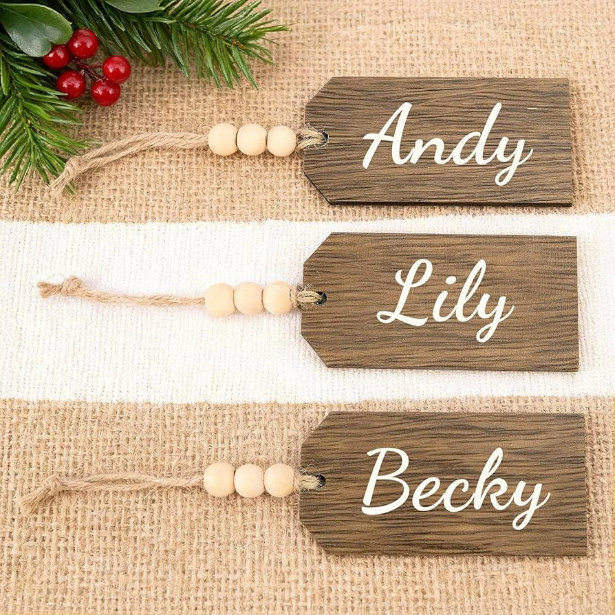 15PCS Christmas Stocking Name Tags, Xmas DIY Personalized Stocking Signs with Wood Beads, Pre-Ins... | Amazon (US)