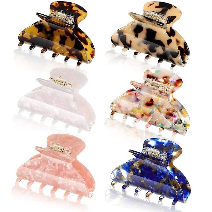 6 Pieces Medium Hair Claw Clips for Thin Hair 2.6 Inch Tortoise Shell Hair Clip Banana Clips Jaw ... | Amazon (US)