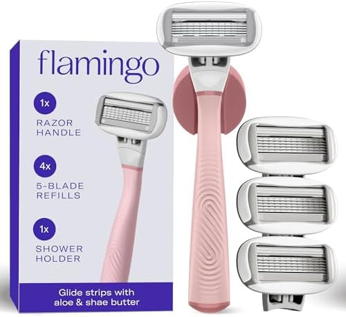 Flamingo Shaving Razor Set for Women - Original Razor Handle, 4 Blade Refills, and Shower Holder ... | Amazon (US)