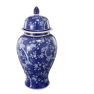 18 Inch Porcelain Ginger Jar Finial Lid and Round Curved Blue Flowers | Cymax