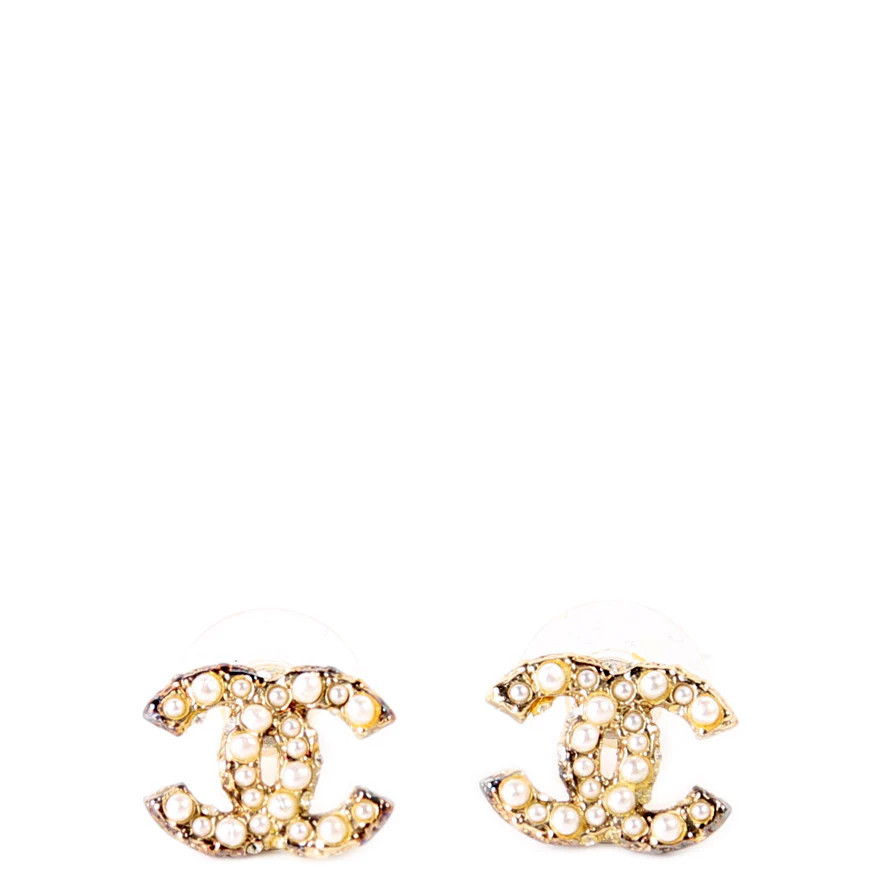 CC Pearl/Crystal Small Stud Earrings | Keeks Designer Handbags