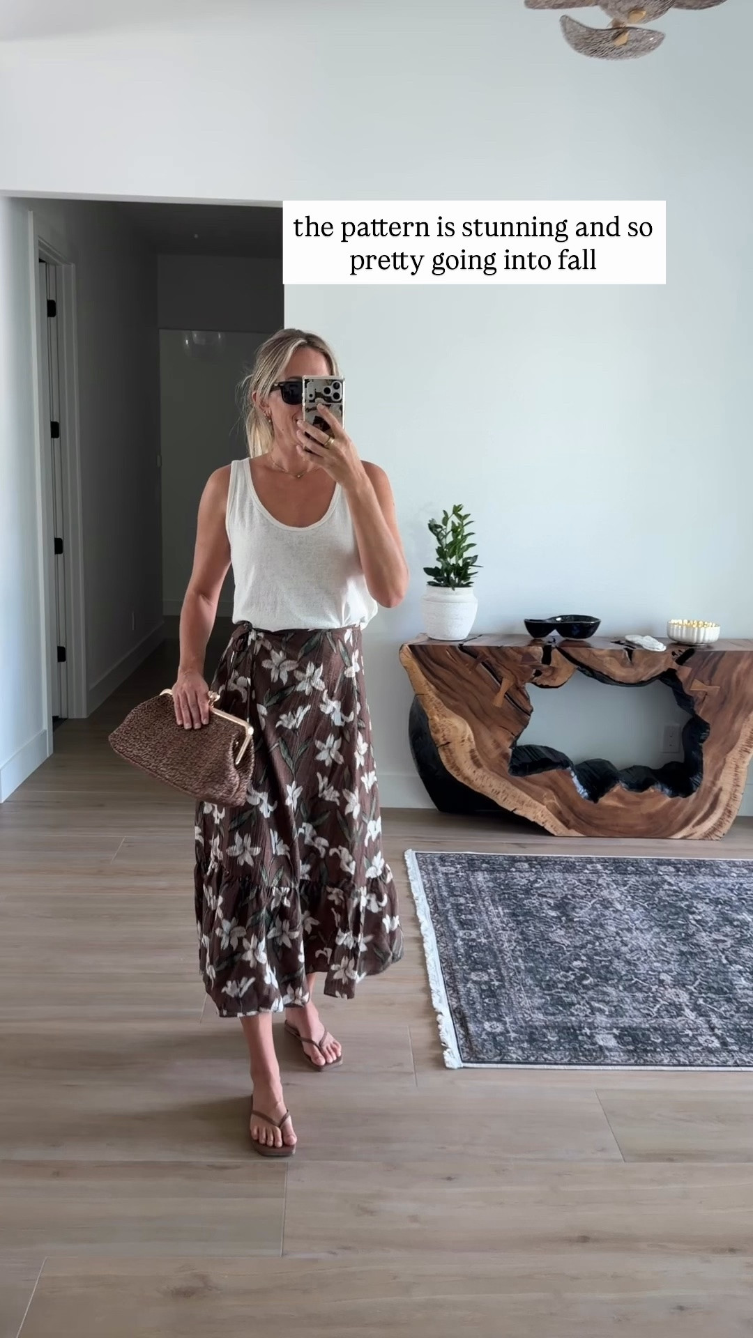 Target wrap skirt, brown floral pattern with cream tank size small in the tank in the skirt

#LTKootd #LTKSaleAlert #LTKgrwm