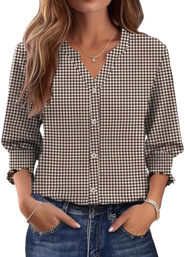 LOMON Button Down Shirts for Women 3/4 Length Sleeve Business Casual Blouses 2026 Summer Tops | Amazon (US)
