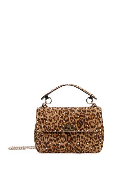 Rockstud Spike Medium Leopard-Print Shoulder Bag | Neiman Marcus