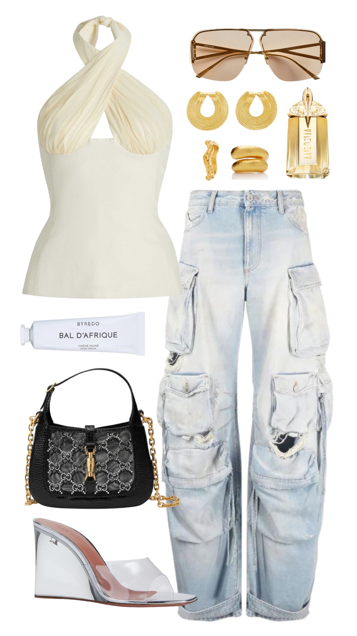 tae park top 
the attico fern cargo pants 
gucci jackie bag
amina muaddi heels 
bottega veneta sunglasses 
mugler alien goddess perfume 
cano earrings
valére ring 
louis abel ring 
byredo blanche hand cream

#LTKfit #LTKFind #LTKGiftGuide