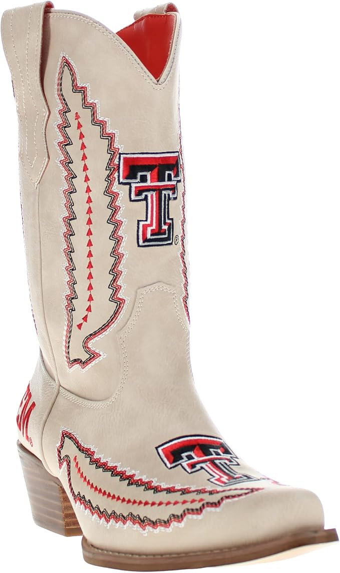 Women's Mimi Premium PU Leather NCAA Athletics Embroidery Cowboy Boots | Amazon (US)