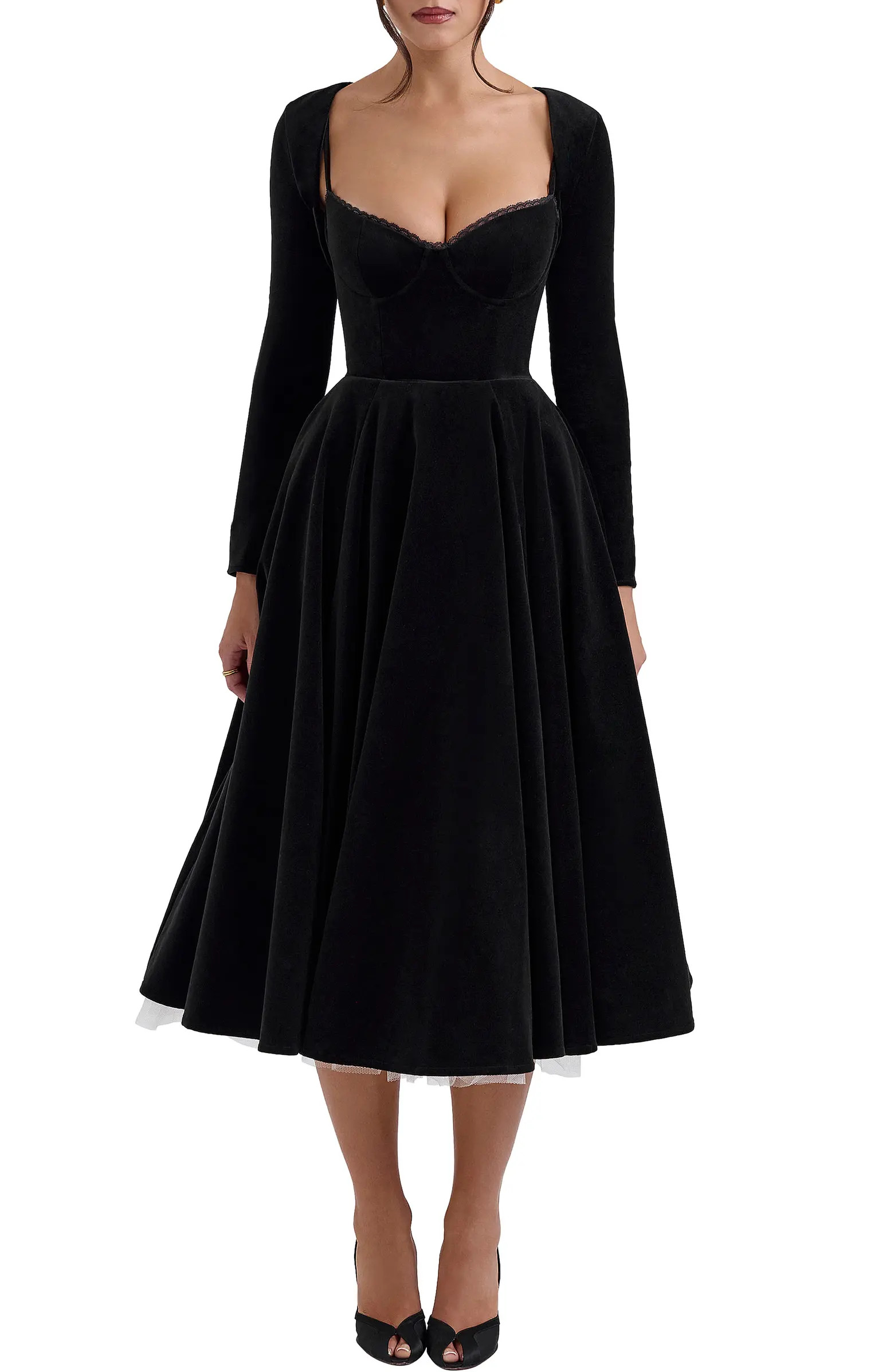 Mademoiselle Long Sleeve Midi Cocktail Dress | Nordstrom