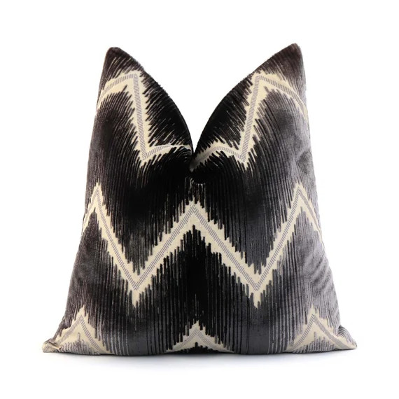 Schumacher Shock Wave Platinum Velvet Cushion Cover With - Etsy | Etsy (US)