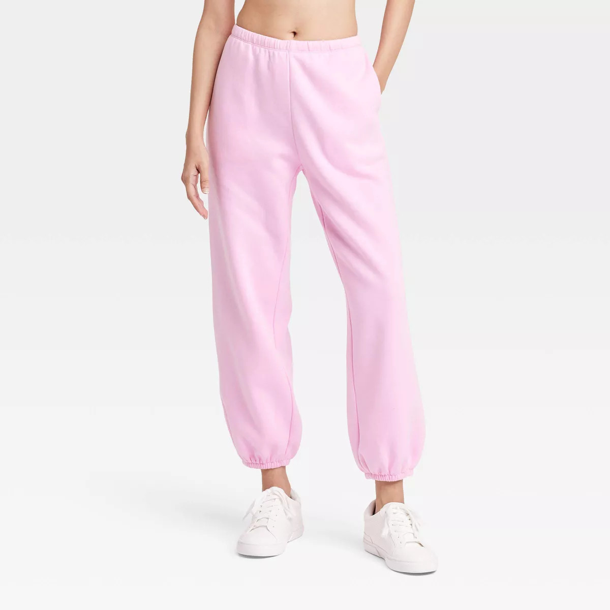 Women's Fleece Mid-Rise Cinched Jogger Sweatpants - JoyLab™ Light Pink XS | Target