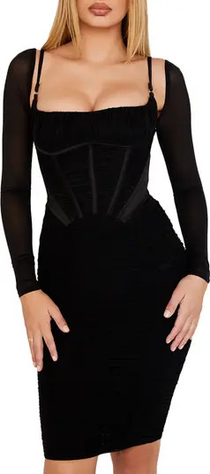 Freyja Satin Ruched Long Sleeve Body-Con Dress | Nordstrom