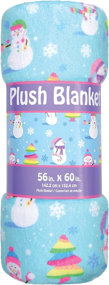 iscream Joyful Print Silky Soft Plush 56" x 60" Holiday Print Fleece Throw Blanket - Silly Snowme... | Amazon (US)