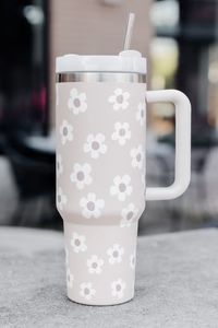 Sippin' Pretty Neutral Daisy 40 oz Drink Tumbler With Lid And Straw DOORBUSTER | Pink Lily