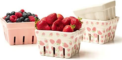 Farmhouse Ceramic Berry Basket, Colander, Farmers Market square Bowl. Rustic Kitchen decor fruit ... | Amazon (US)