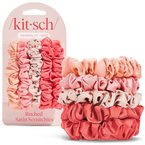 Kitsch Ultra-Petite Satin Scrunchies for Women - No Crease, Frizz-Free Sleep | Softer Than Silk Scrunchies Gentle On Hair Scrunchies for All Hair Types | Stylish Hair Accessories- Cherry Blossom, 5pcs | Amazon (US)