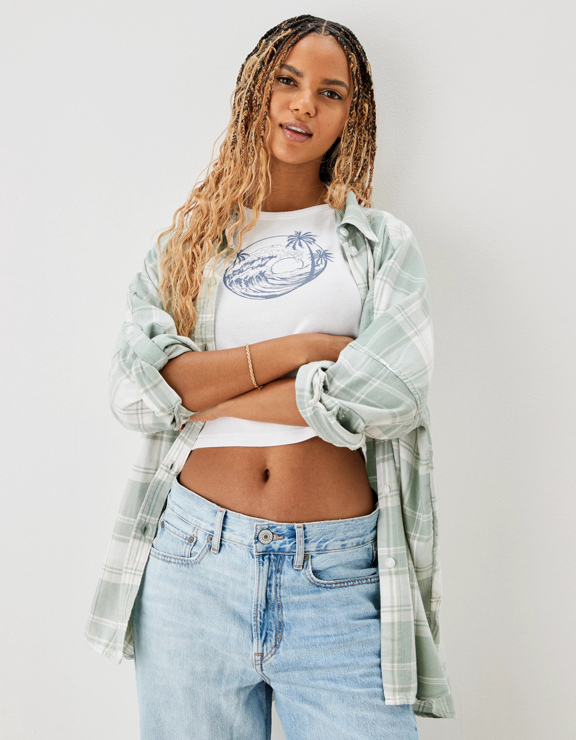 AE Oversized Button-Up Beach Shirt | American Eagle Outfitters (US & CA)