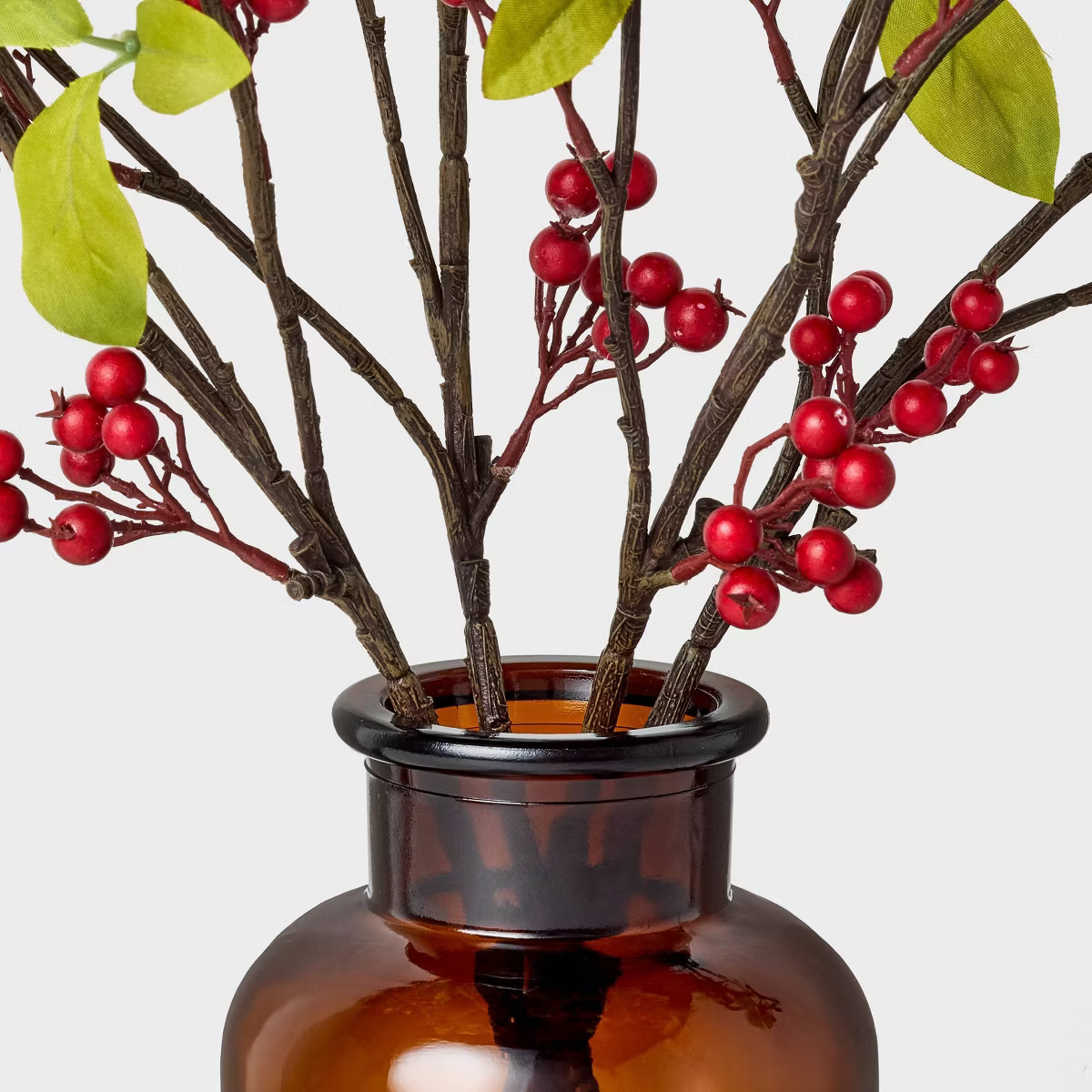 19" Red Berry in Amber Glass Artificial Arrangement - Hearth & Hand™ with Magnolia | Target