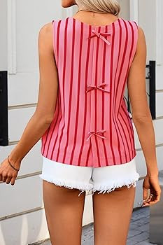 Tankaneo Womens Summer Tank Tops Striped Bow Tie Back Sleeveless Shirts Casual Crewneck Loose Fit... | Amazon (US)