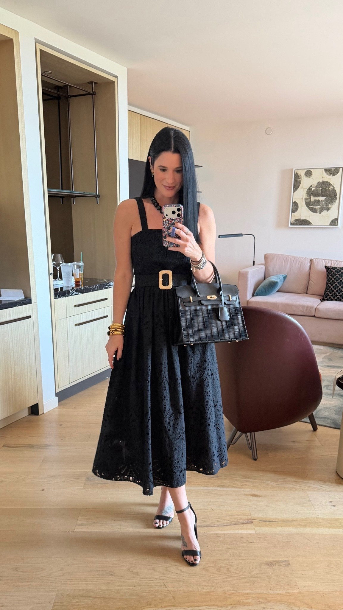 My black eyelet midi dress is an extra 50% off sale! I’m in the size small. Comes to $147 from $368!

My bag is 20% off with code 20ASHLEY.