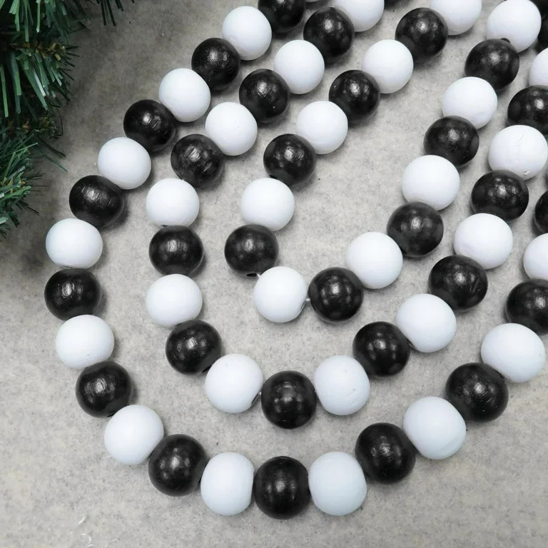 Holiday Time 14mm Black and White Wood Bead Christmas Decorative Garland, 12 Feet - Walmart.com | Walmart (US)