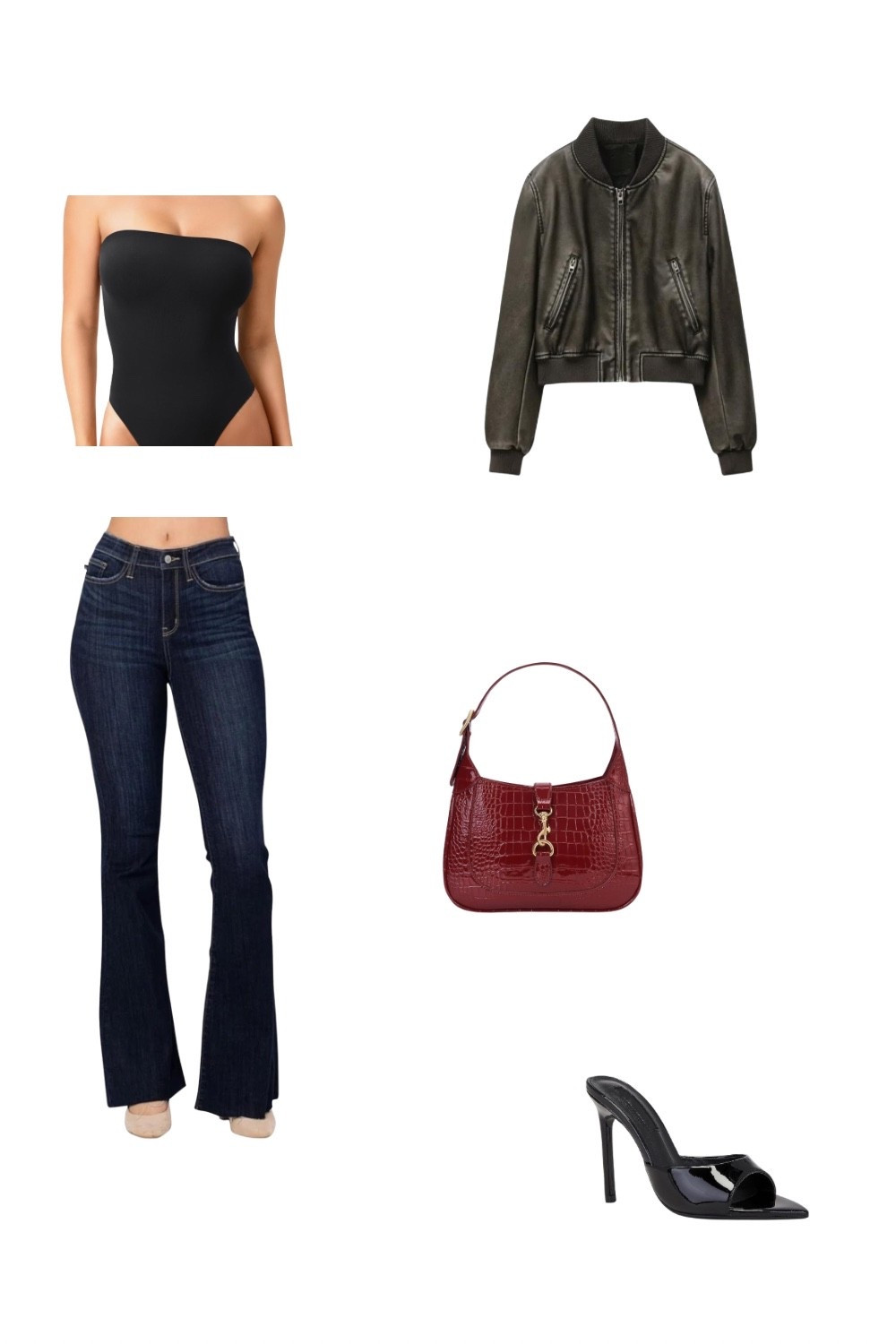 Thanksgiving

A classy and effortless night-out outfit idea featuring a black strapless bodysuit, dark-wash flare jeans, a cropped leather bomber jacket, and sleek black heels. This look is perfect for date nights, going-out outfits, fall street style, and minimal chic fashion. A mix of Y2K, modern feminine, and elevated basics.
Keywords: night out outfit, fall fashion, flare jeans outfit, bodysuit outfit, trendy casual outfits, minimalist style inspo, going-out look, Pinterest fashion boards, aesthetic outfits 2025.

#LTKHoliday #LTKStyleTip #LTKSeasonal