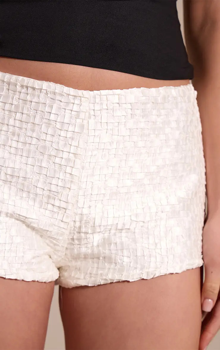 White Textured Satin Hot Pants | PrettyLittleThing UK