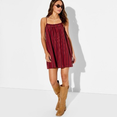 Women's Mini Trapeze Ruffle Edge A-Line Dress - Wild Fable™ Dark Red Striped M | Target