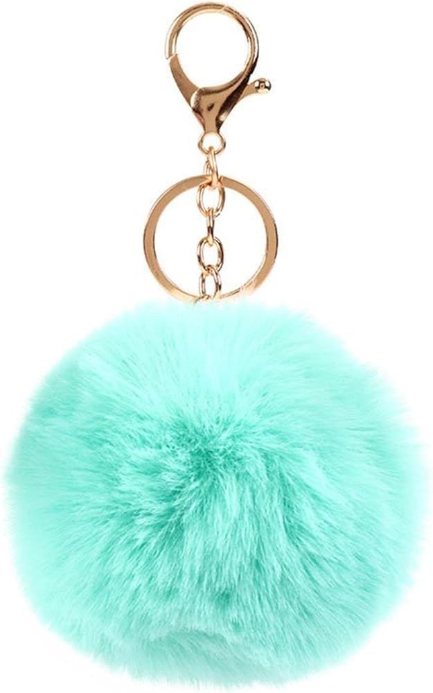Pom Pom Keychains Colorful Faux Rabbit Fur Ball Keychain Car Key Ring Soft Plush Pompoms Handbag ... | Amazon (US)