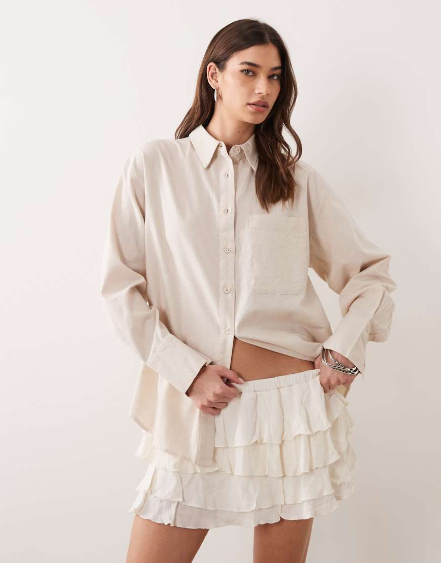 ASOS DESIGN – Oversize-Hemd in Natur mit Leinenanteil-Neutral | ASOS (Global)