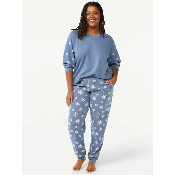 Joyspun Women's French Terrycloth Holiday Pajama Gift Set, 2-Piece, Sizes up to 3X - Walmart.com | Walmart (US)