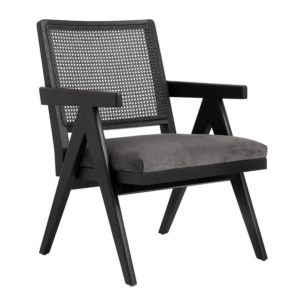 Wickerwork Chair - Black/Grey Velvet | Amara (UK)