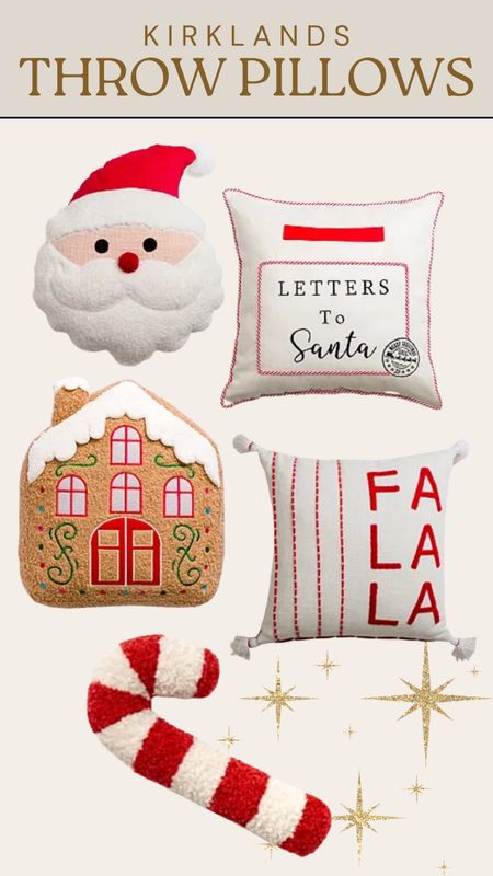 kirklands Christmas throw pillows on sale! Use code 25MERRY for 25% off #christmaspillows #sale #throwpillows #santapillow #gingerbreadhouse #gingerbread #falala #santamail

#LTKHoliday #LTKkids #LTKsalealert