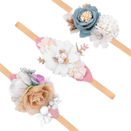 3 PCS Baby Girl Flower Headbands Elastic Newborn Flower Headbands Handmade Floral Soft HairBands for | Walmart (US)