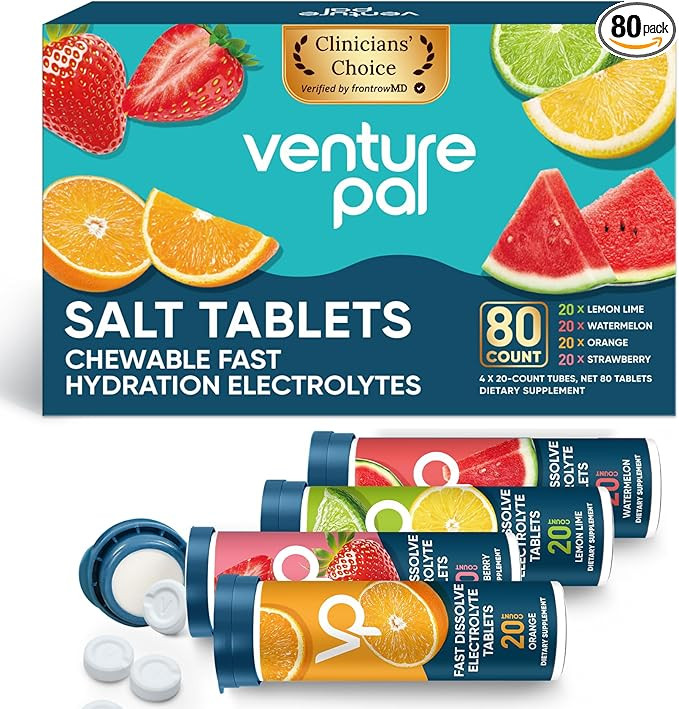 Venture Pal Chewable Electrolyte Tablets, 80 Count Fast-Dissolve Sugar-Free Stick Salt Tablets,Gl... | Amazon (US)