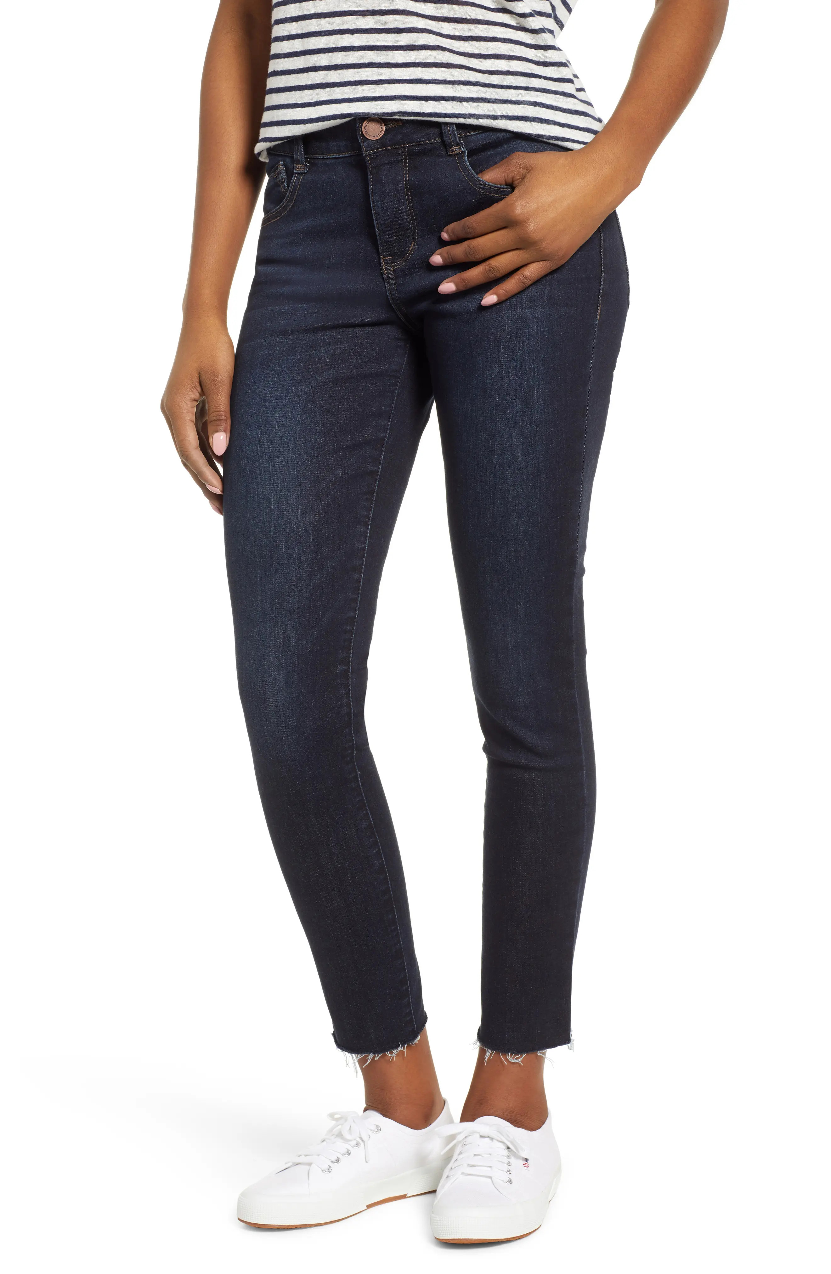 Wit & Wisdom Ab-Solution Raw Hem Skinny Jeans in Indigo at Nordstrom, Size 2P | Nordstrom