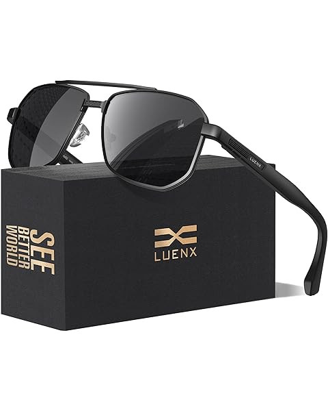 LUENX Aviator Sunglasses for Men Square Polarized Polygon Lens - UV 400 Protection with Accessori... | Amazon (US)