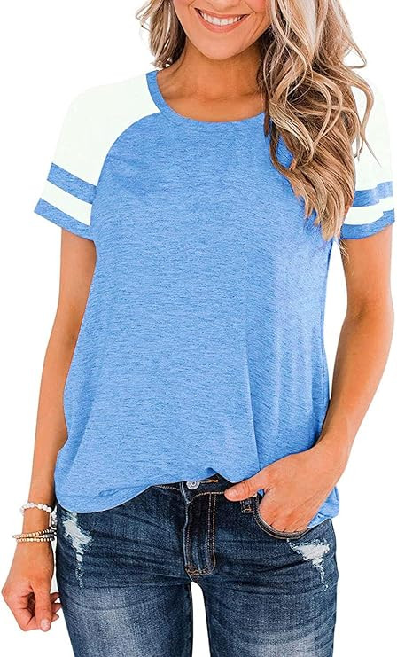Heymiss Womens Shirts Casual Tunic Tops Color Block Crewneck Summer Loose Fitting Workout Tee Shi... | Amazon (US)