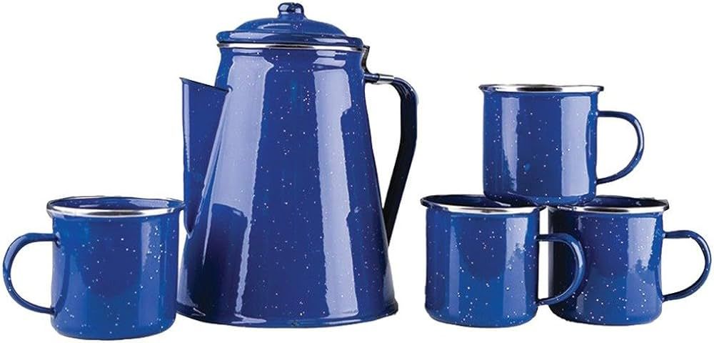 Stansport Enamel Percolator Coffee Pot & 4 Mug Set (11230),Blue | Amazon (US)