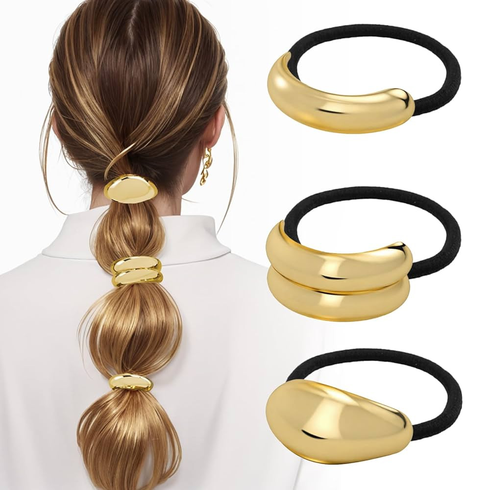 3PCS Metal Hair Tie For Women,Gold Hair Cuffs,Metal Geometric Gold Hair Ties, Hair Accessories St... | Amazon (US)