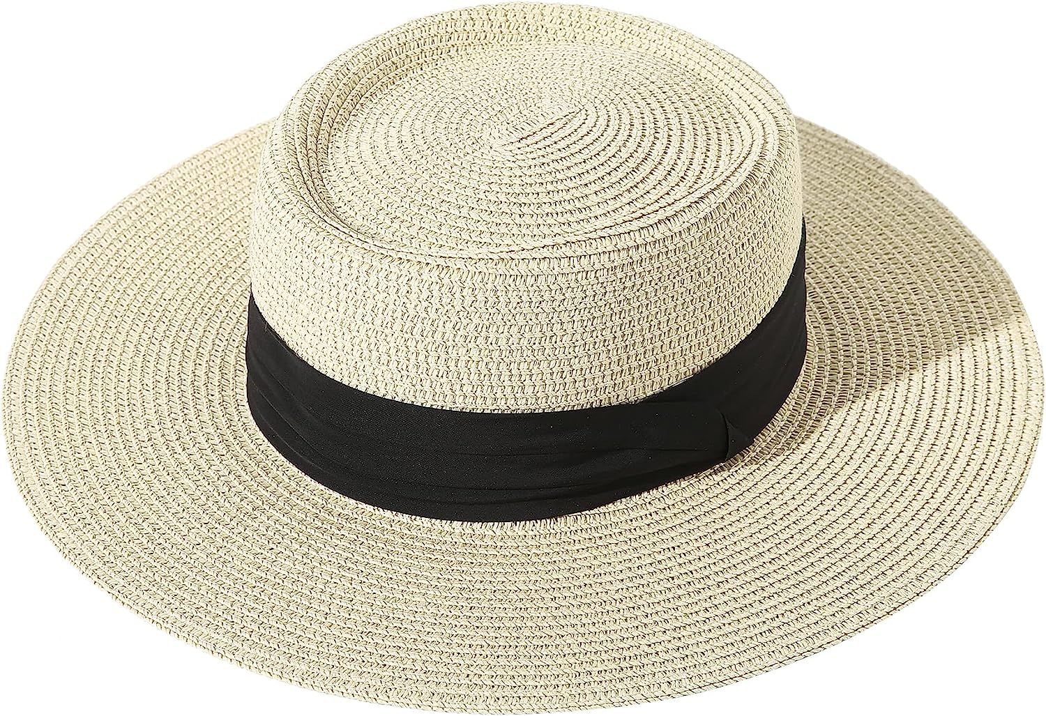 Lanzom UPF50+ Women Wide Brim Straw Panama Sun Hat Boater Summer Beach Sun Hat | Amazon (US)
