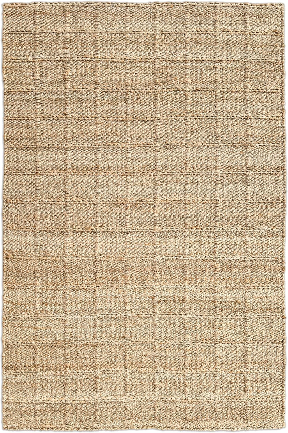 Block Grid Jute Area Rug, Natural, 5'x7' Checkered, Boho, Handwoven, Natural Fiber, for Living Room, Bed Room, Hallway, Kitchen | Amazon (US)