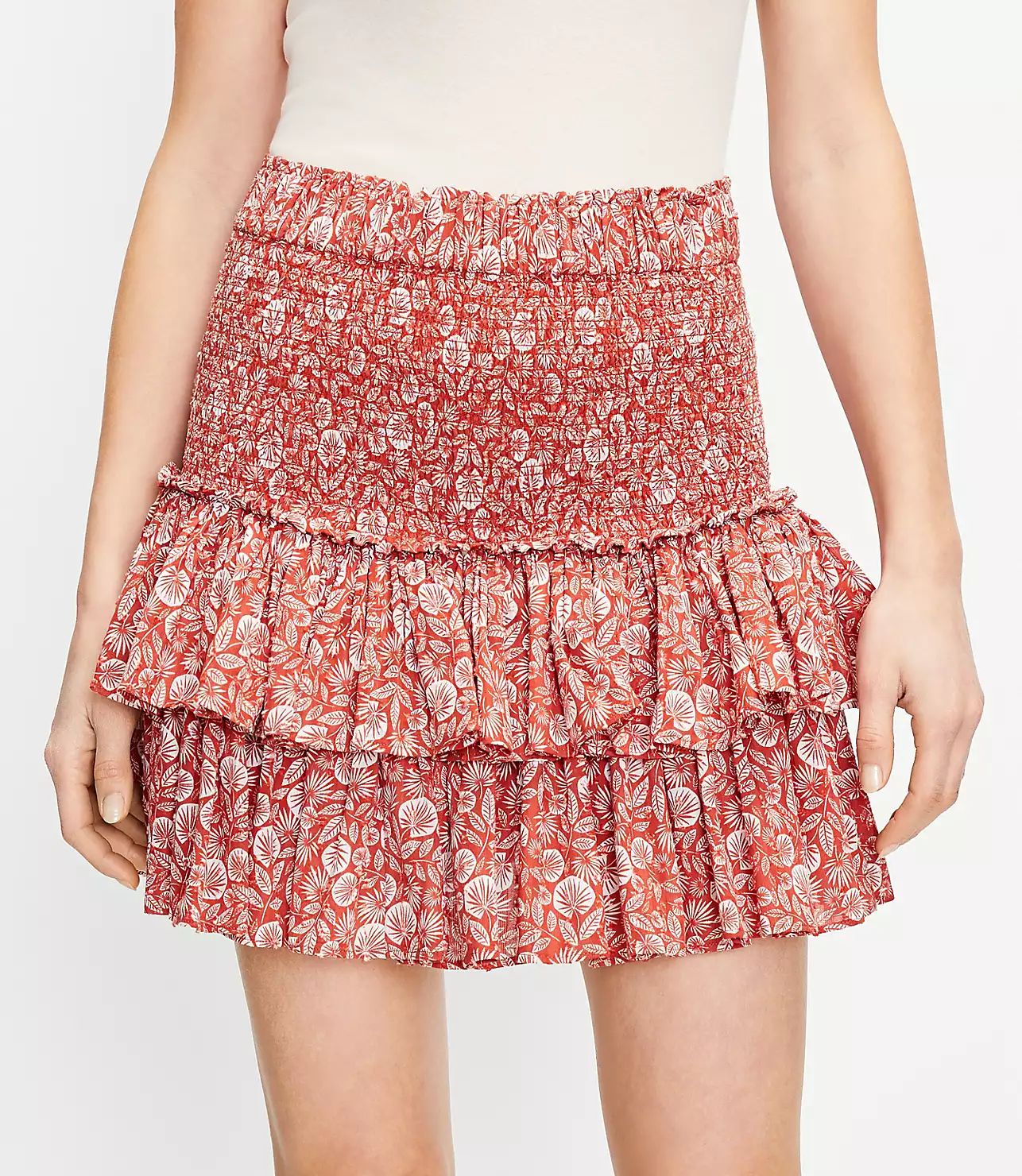 Palm Smocked Tiered Skirt | LOFT