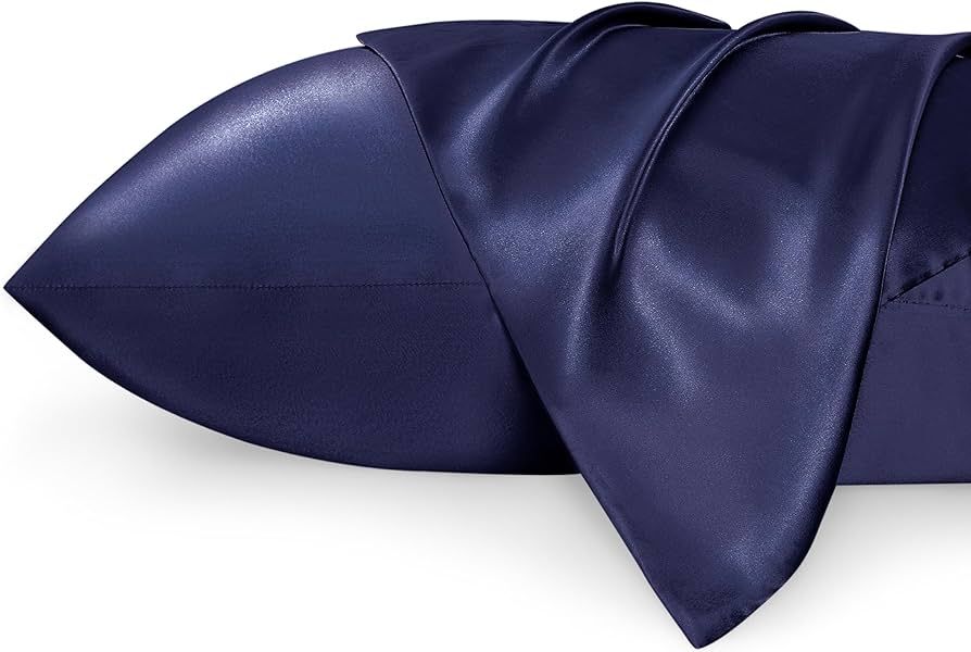 Bedsure Satin Pillowcase for Hair and Skin Queen - Navy Silky 2 Pack 20x30 Inches - Set of 2 with Envelope Closure, Similar to Silk Pillow Cases, Gifts for Women Men | Amazon (US)